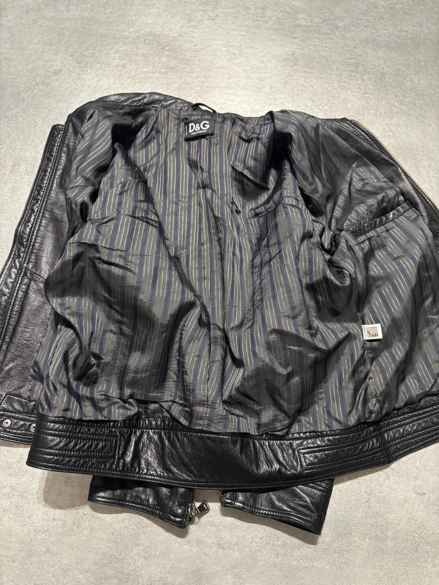 SS2005 Dolce & Gabbana Textured Black Leather Jacket pQHahJz 10