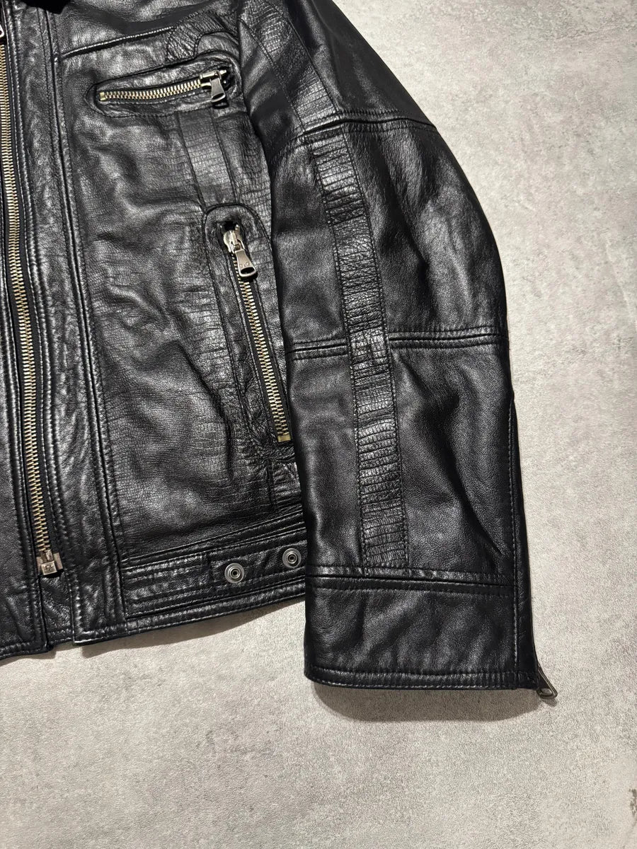 SS2005 Dolce & Gabbana Textured Black Leather Jacket pQHahJz 4