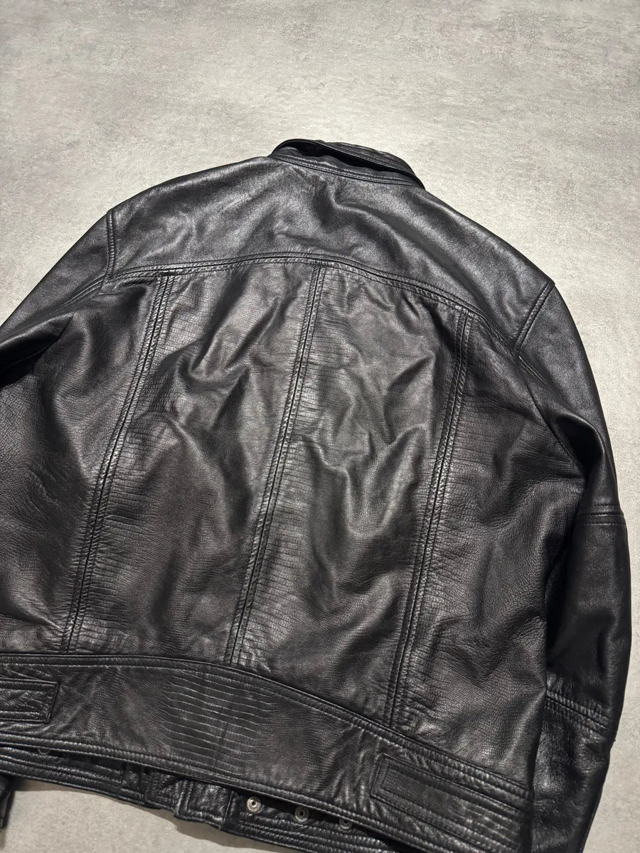 SS2005 Dolce & Gabbana Textured Black Leather Jacket pQHahJz 5