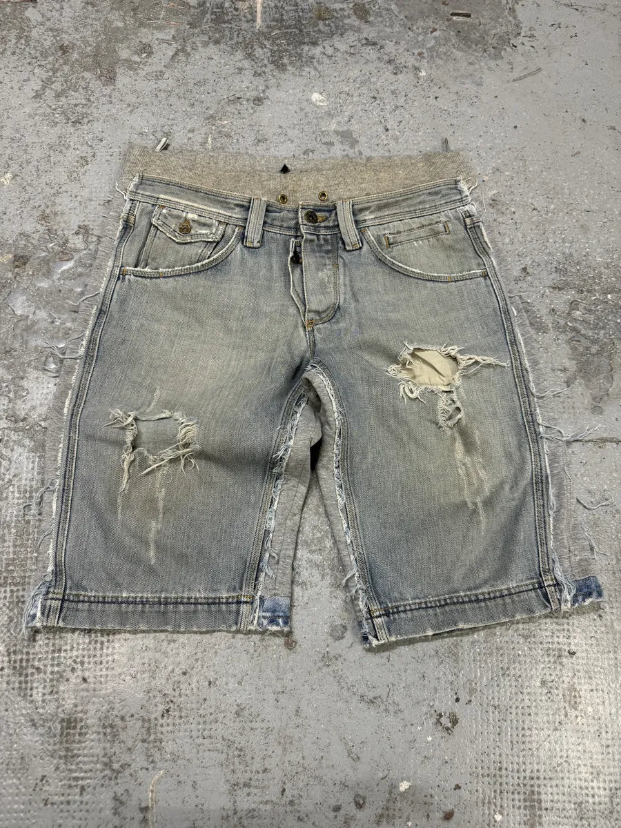 SS2005 Dolce & Gabbana Trompe L’oeil Hybrid Denim Cozy Grey Shorts gJLSjyJ 0