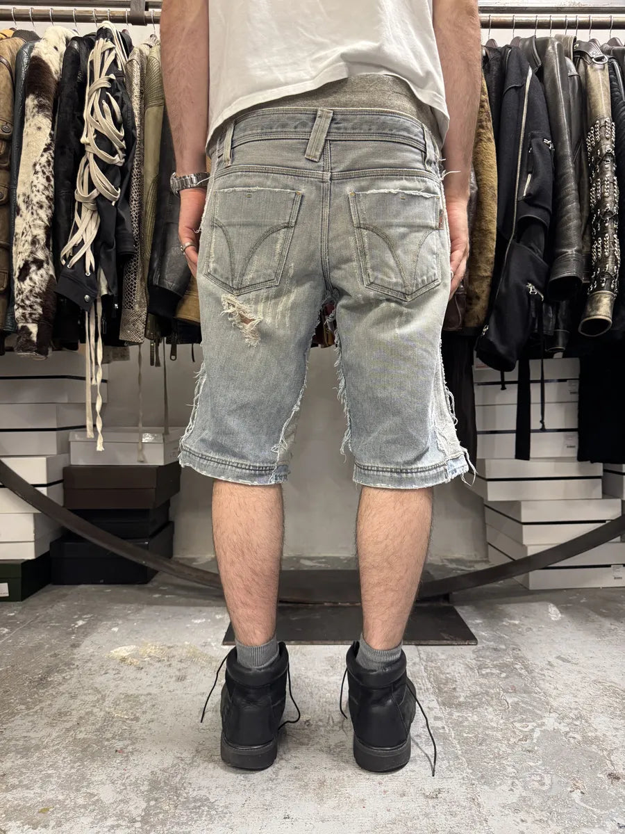 SS2005 Dolce & Gabbana Trompe L’oeil Hybrid Denim Cozy Grey Shorts gJLSjyJ 2