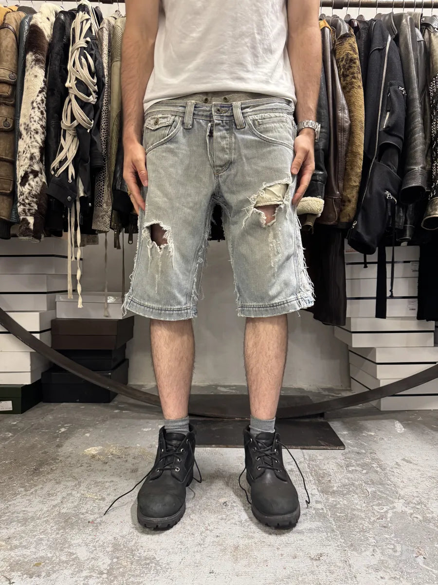 SS2005 Dolce & Gabbana Trompe L’oeil Hybrid Denim Cozy Grey Shorts gJLSjyJ 3