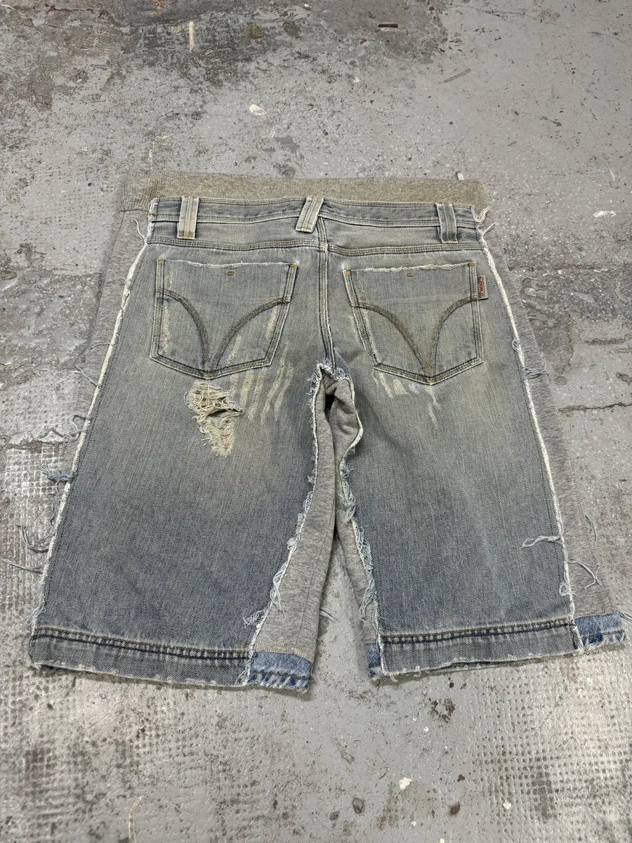 SS2005 Dolce & Gabbana Trompe L’oeil Hybrid Denim Cozy Grey Shorts gJLSjyJ 4