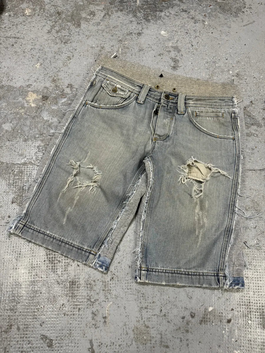 SS2005 Dolce & Gabbana Trompe L’oeil Hybrid Denim Cozy Grey Shorts gJLSjyJ 7