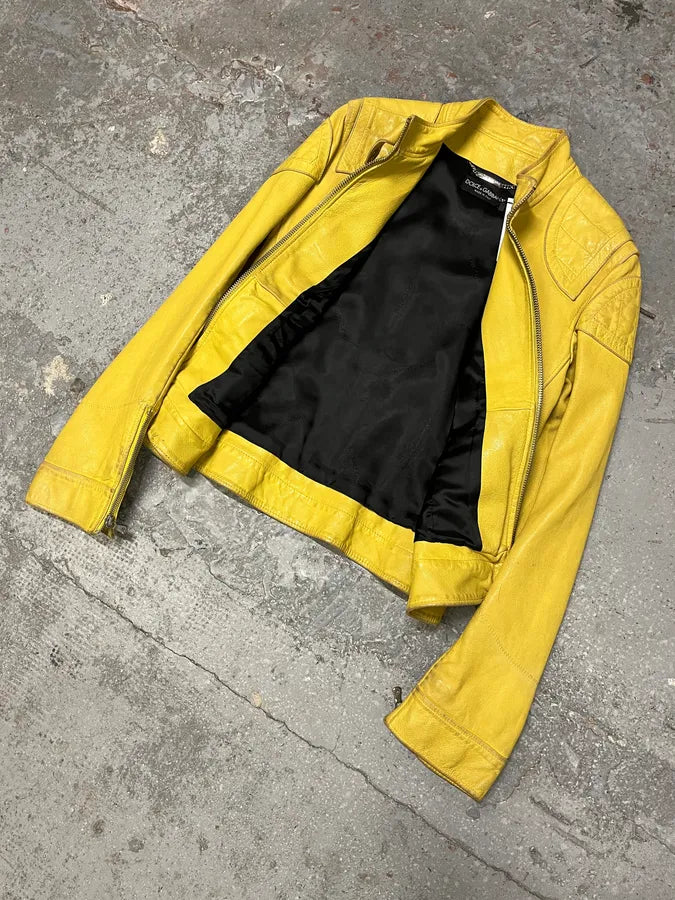 SS2005 Dolce & Gabbana Yellow Goat Leather Jacket KfbwCfO 3