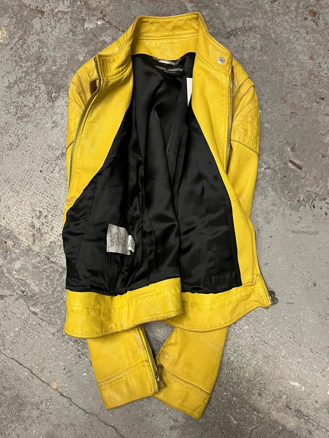 SS2005 Dolce & Gabbana Yellow Goat Leather Jacket KfbwCfO 4