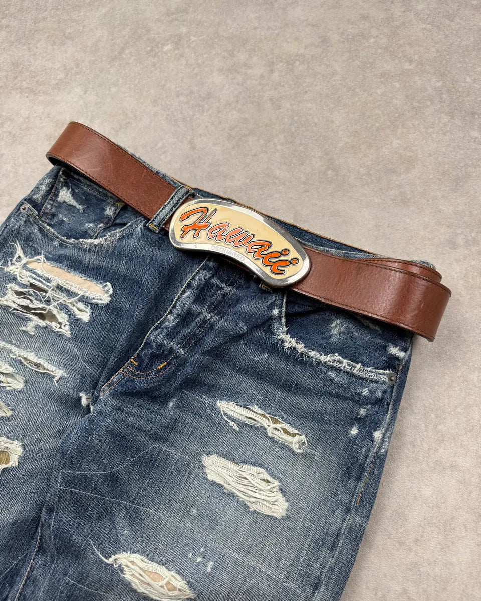 SS2005 Dsquared2 Brown Leather Hawaii Buckle Belt joghbQb 0
