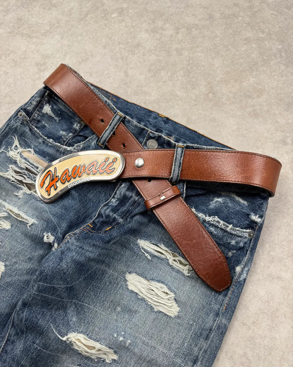 SS2005 Dsquared2 Brown Leather Hawaii Buckle Belt joghbQb 2