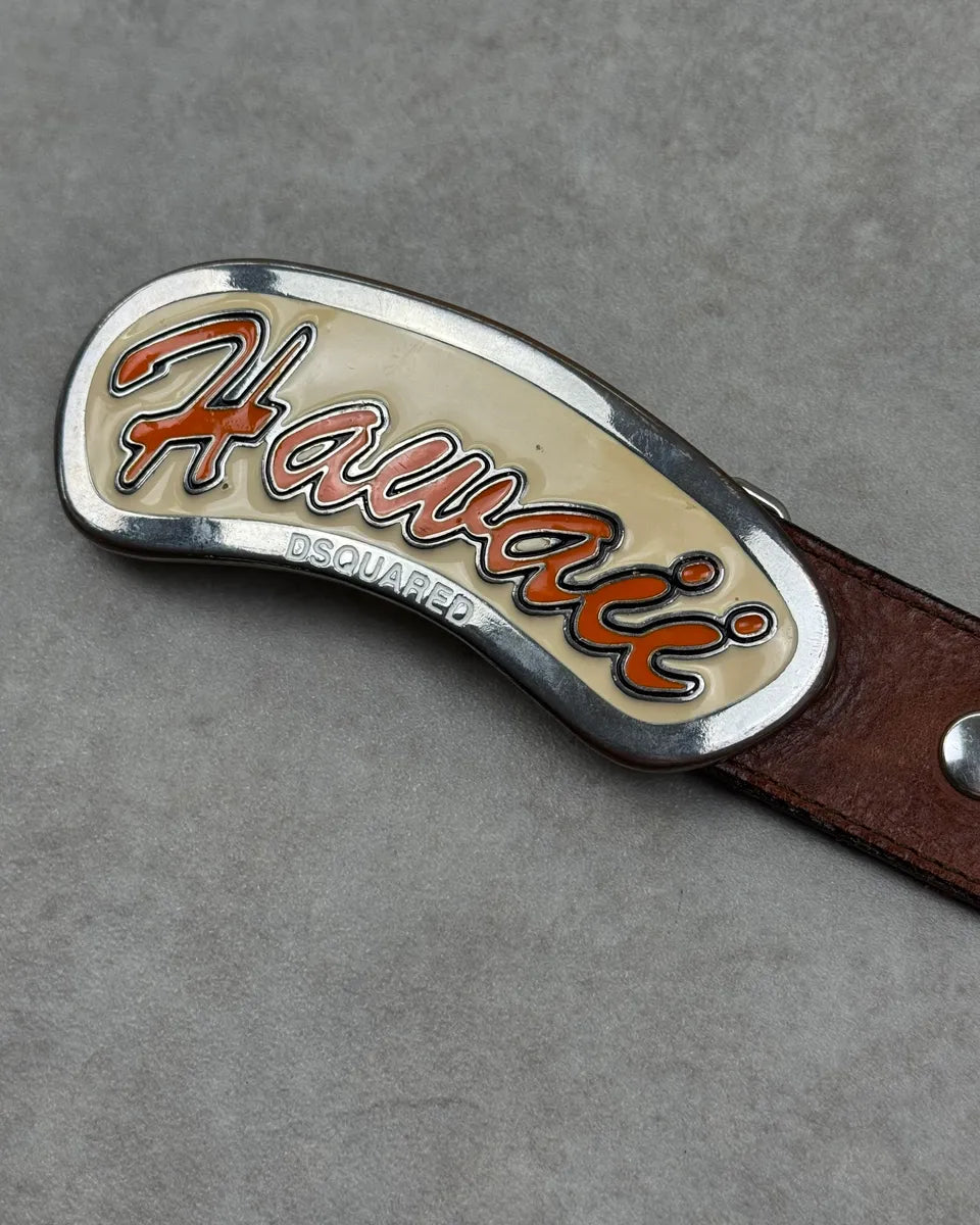SS2005 Dsquared2 Brown Leather Hawaii Buckle Belt joghbQb 4