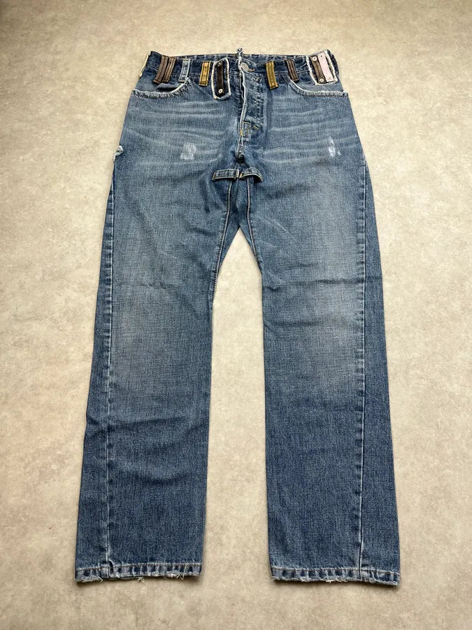 SS2005 Dsquared2 Buckle Loops Blue Denim Jeans HgNZvbX 0