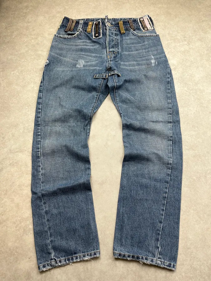 SS2005 Dsquared2 Buckle Loops Blue Denim Jeans HgNZvbX 6