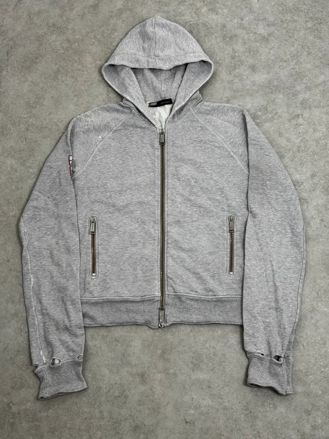 SS2005 Dsquared2 Grey Signature Distressed Zip-up Hoodie UeiZLsR 0
