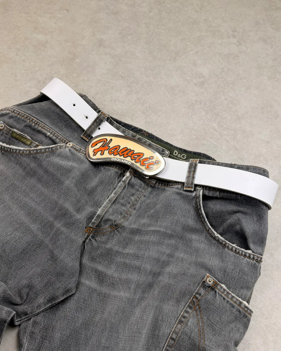 SS2005 Dsquared2 Hawaii White Leather Logo Belt qjZlNcs 0