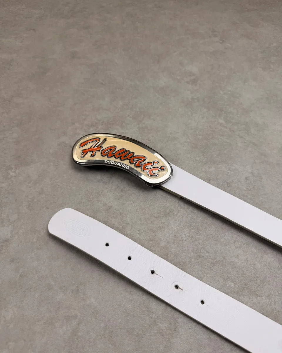 SS2005 Dsquared2 Hawaii White Leather Logo Belt qjZlNcs 2