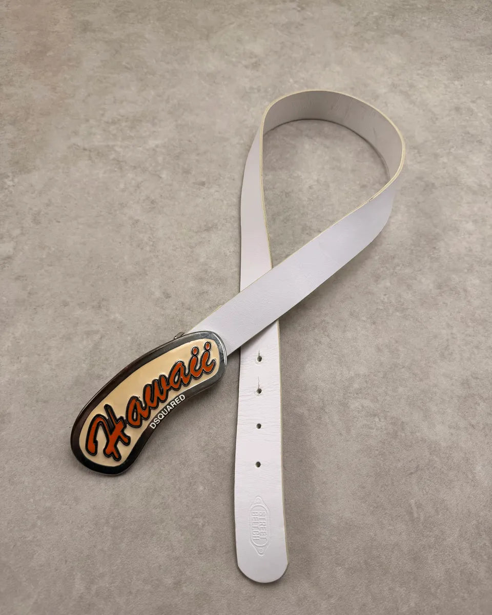 SS2005 Dsquared2 Hawaii White Leather Logo Belt qjZlNcs 3