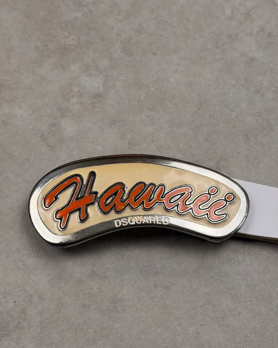 SS2005 Dsquared2 Hawaii White Leather Logo Belt qjZlNcs 4