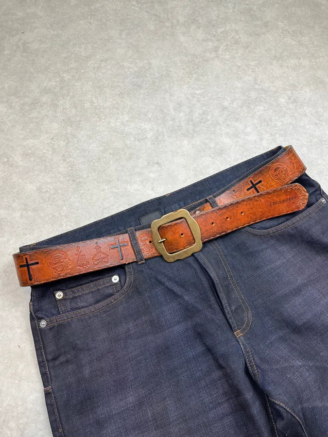 SS2005 Dsquared2 Jesus Is Life Brown Leather Belt rxHPLrS 0
