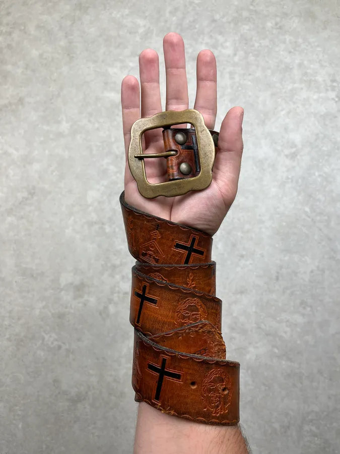 SS2005 Dsquared2 Jesus Is Life Brown Leather Belt rxHPLrS 1