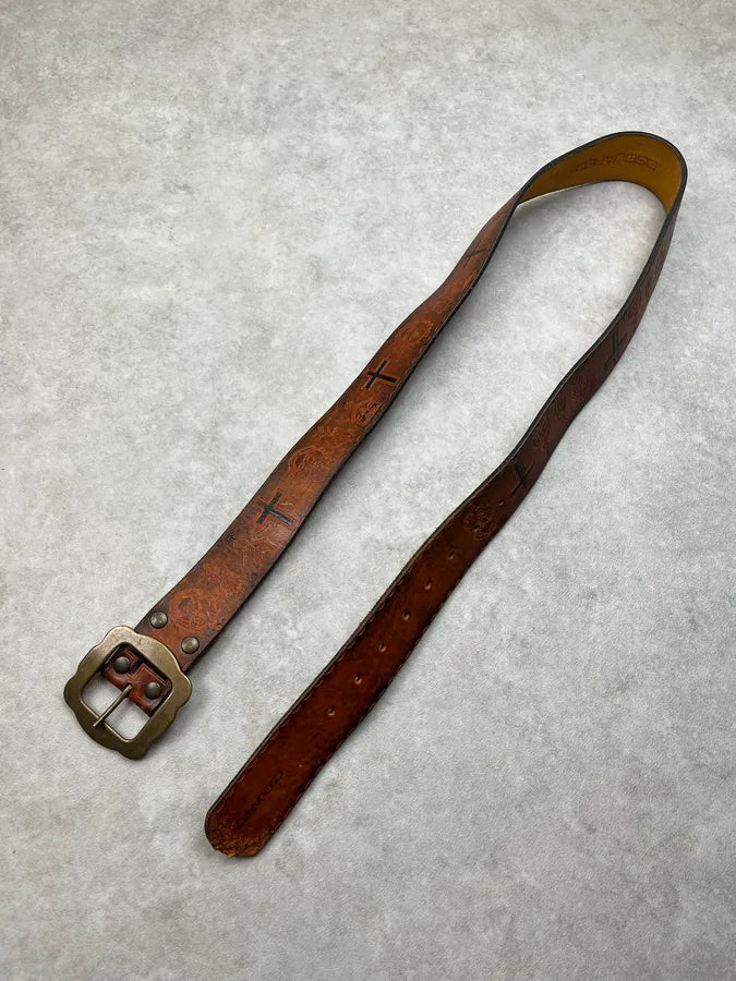 SS2005 Dsquared2 Jesus Is Life Brown Leather Belt rxHPLrS 4