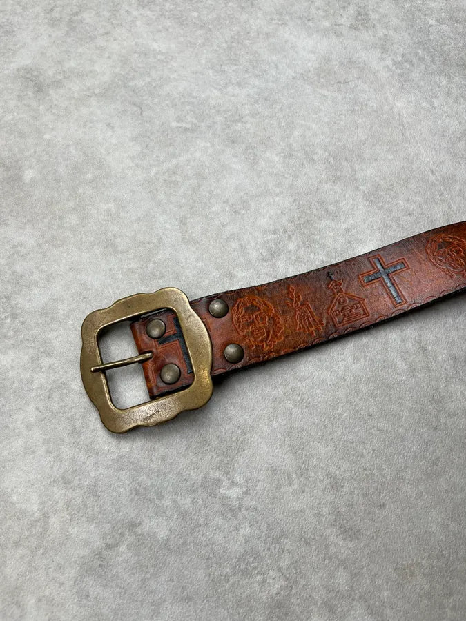 SS2005 Dsquared2 Jesus Is Life Brown Leather Belt rxHPLrS 5