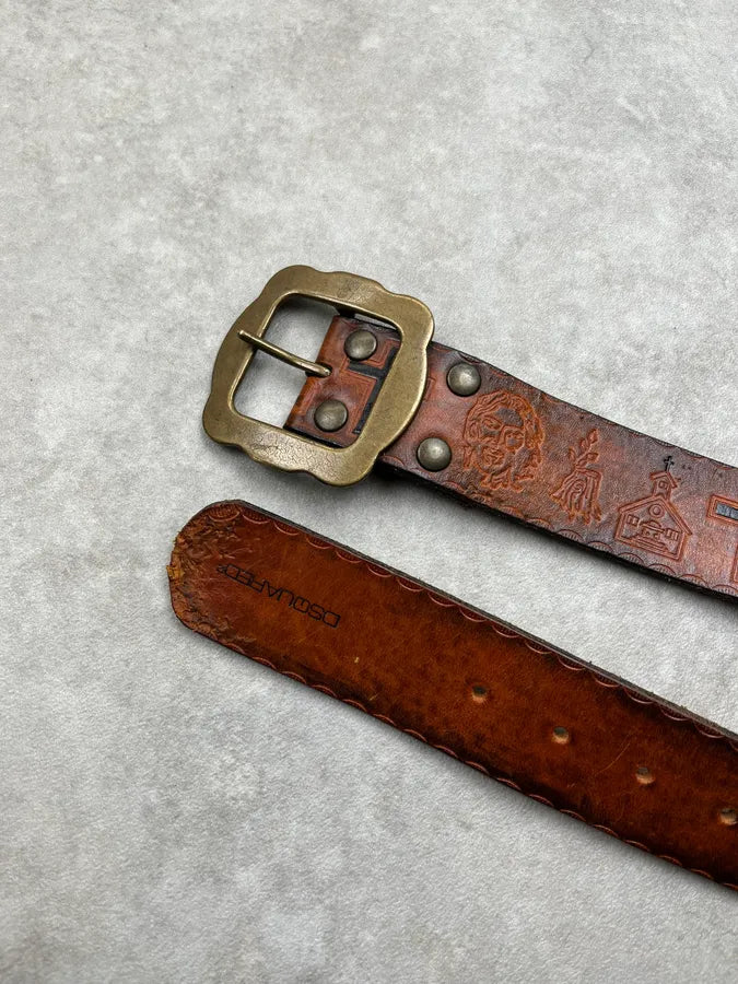 SS2005 Dsquared2 Jesus Is Life Brown Leather Belt rxHPLrS 6