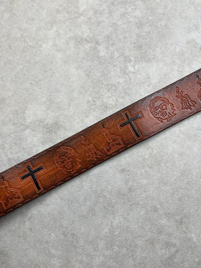 SS2005 Dsquared2 Jesus Is Life Brown Leather Belt rxHPLrS 7