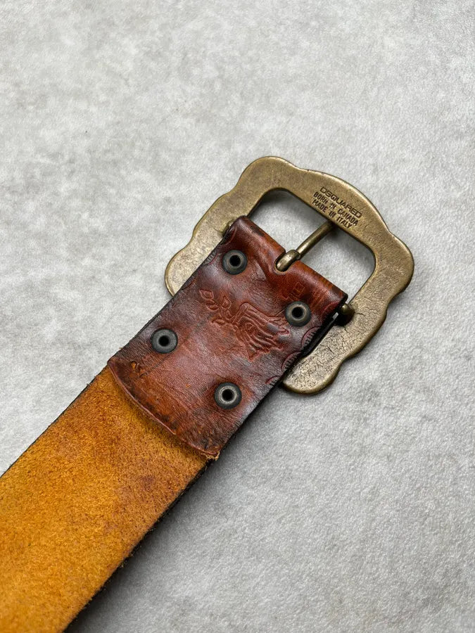 SS2005 Dsquared2 Jesus Is Life Brown Leather Belt rxHPLrS 9