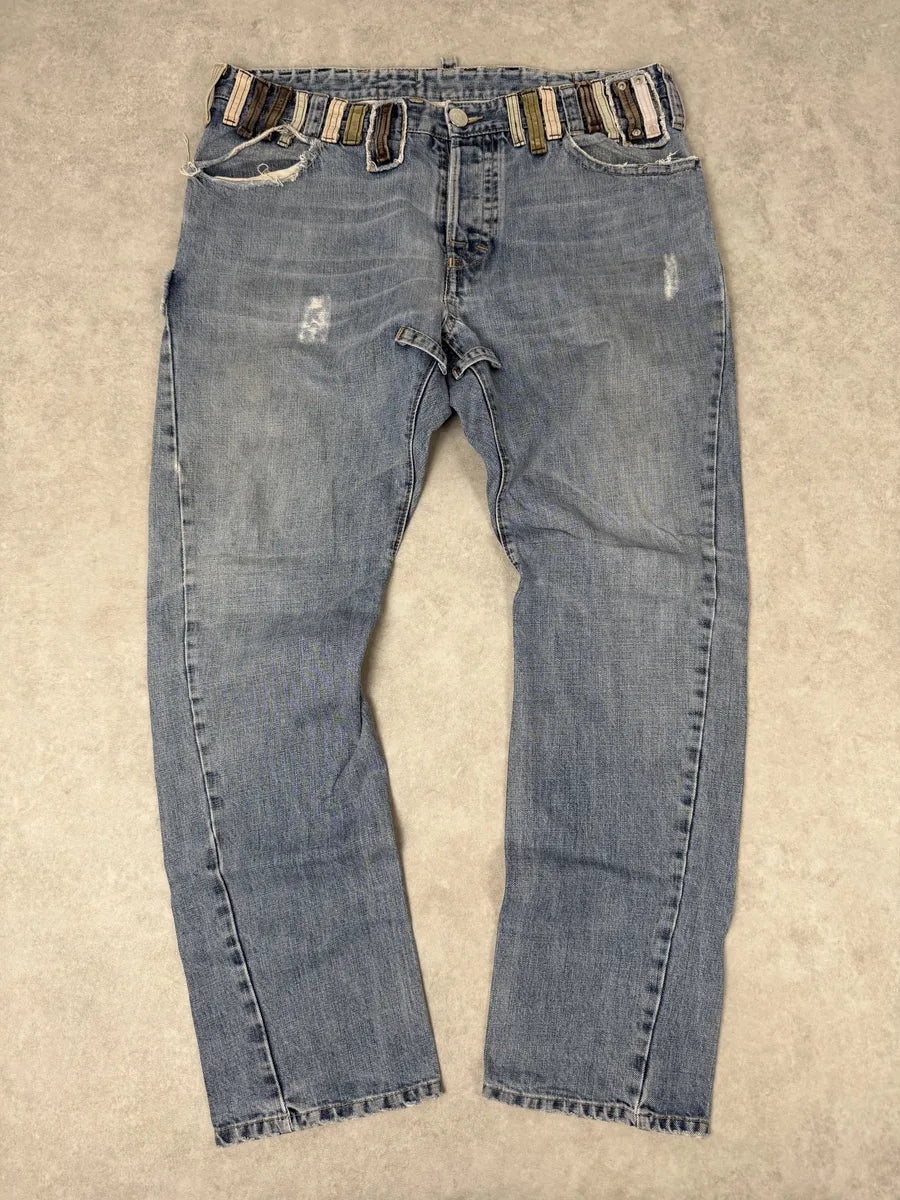 SS2005 Dsquared2 Multi Belt Loops Blue Slim Denim Jeans jaJBRrT 0