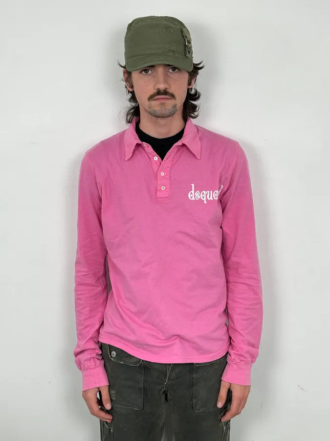 SS2005 Dsquared2 Pink «Mr Catenacci » Print Longsleeve Polo uKmQDbh 2