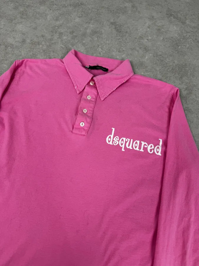 SS2005 Dsquared2 Pink «Mr Catenacci » Print Longsleeve Polo uKmQDbh 5