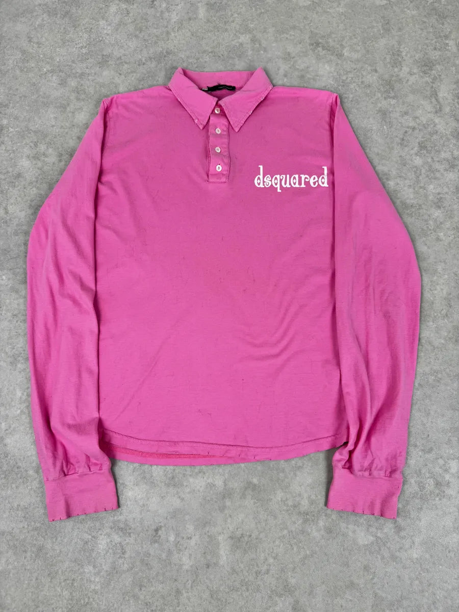 SS2005 Dsquared2 Pink «Mr Catenacci » Print Longsleeve Polo uKmQDbh 0