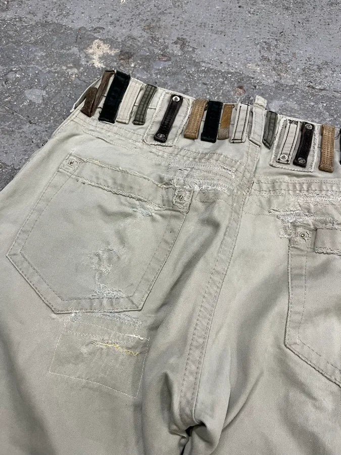 SS2005 DSquared2 Runway Beige Contemporary Multi Waisted Pants (M) fXfQpcw 11