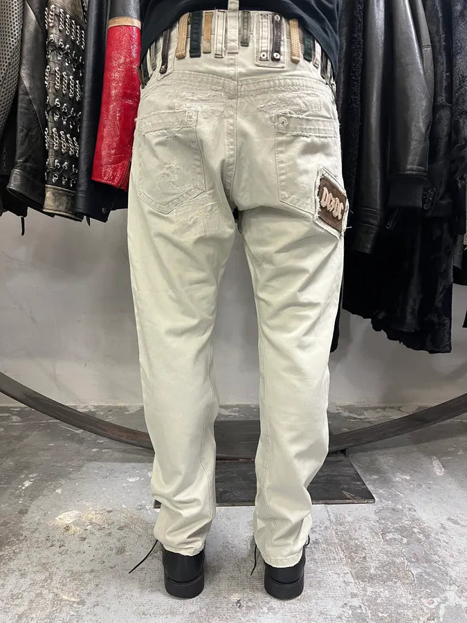 SS2005 DSquared2 Runway Beige Contemporary Multi Waisted Pants (M) fXfQpcw 4