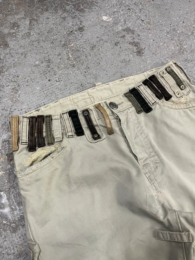 SS2005 DSquared2 Runway Beige Contemporary Multi Waisted Pants (M) fXfQpcw 5
