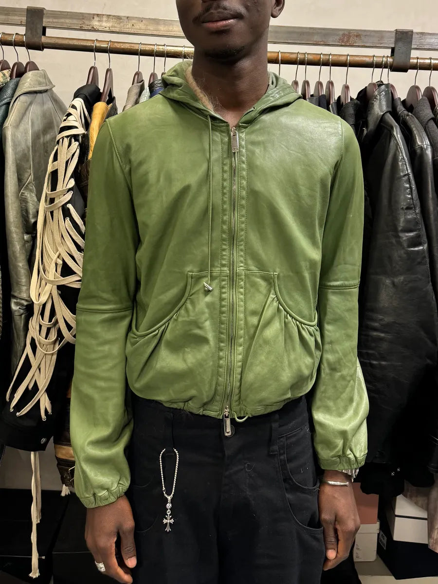 SS2005 Emporio Armani Green Leather Hooded Jacket OZPesen 2