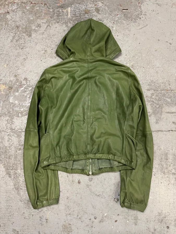 SS2005 Emporio Armani Green Leather Hooded Jacket OZPesen 3