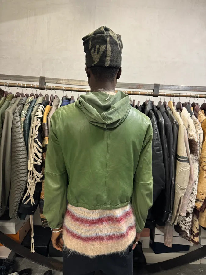 SS2005 Emporio Armani Green Leather Hooded Jacket OZPesen 4