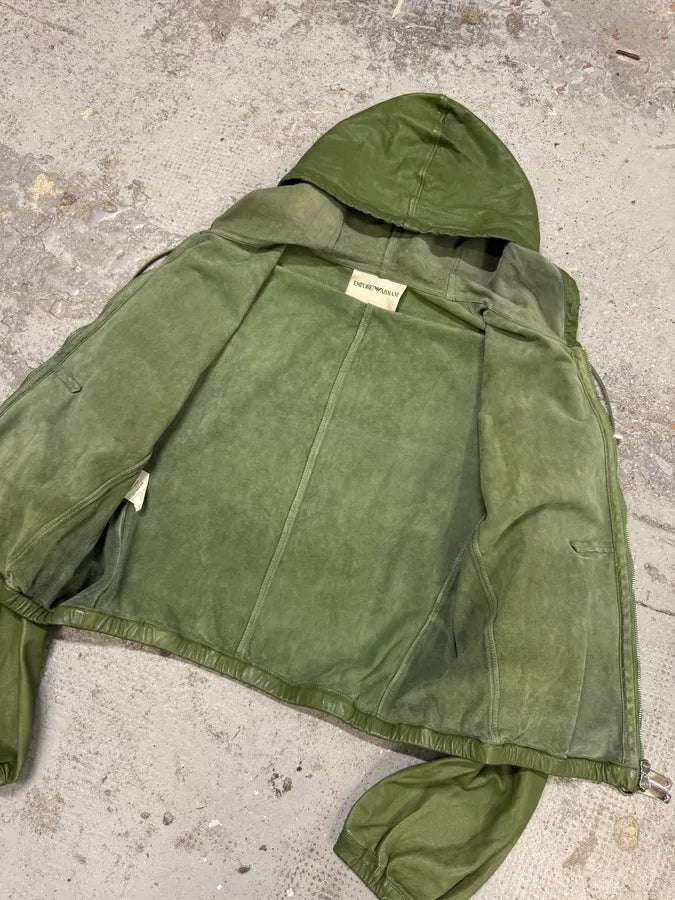 SS2005 Emporio Armani Green Leather Hooded Jacket OZPesen 5