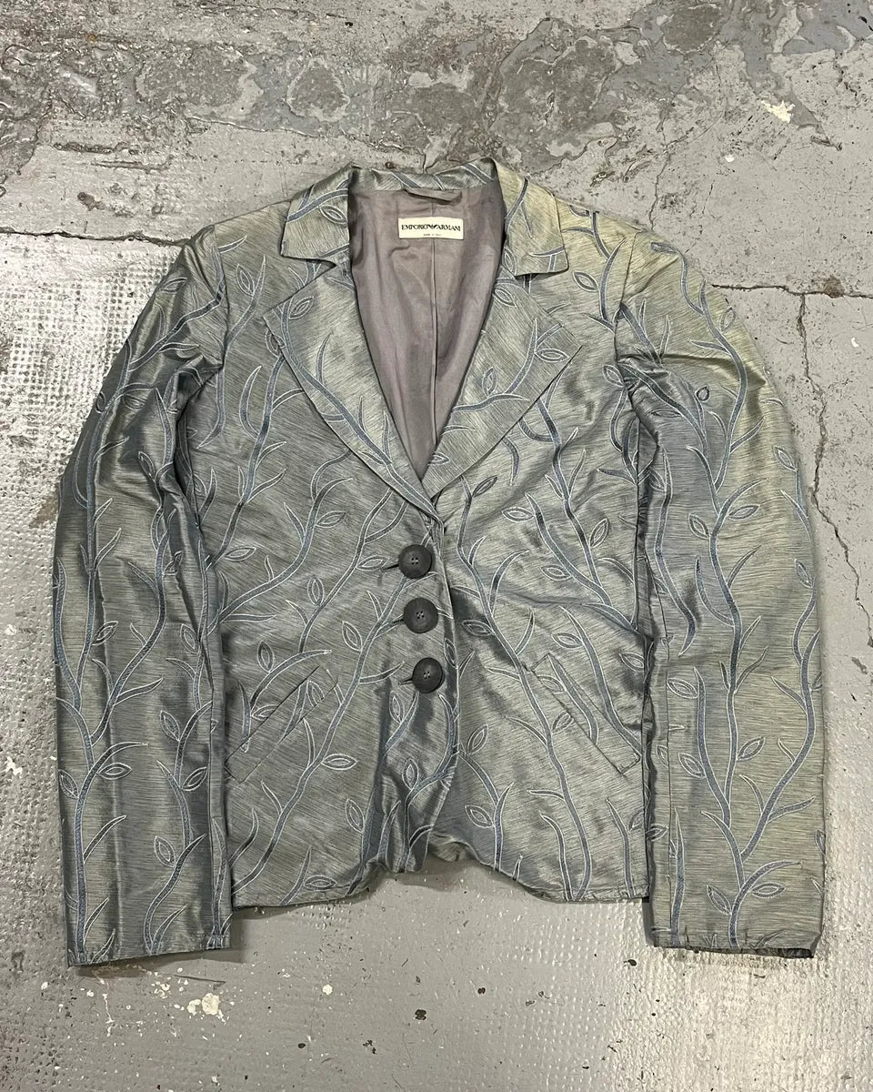 SS2005 Emporio Armani Tree Branches Blue Silver Suit Jacket BSqtAGY 1