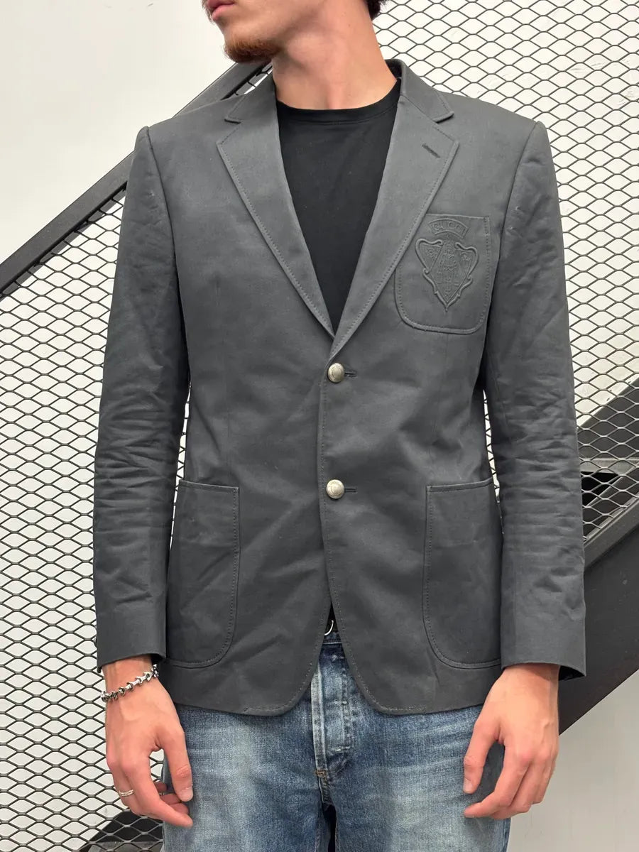 SS2005 Gucci Grey Embroidered Crest Blazer Jacket pEvUCRy 1