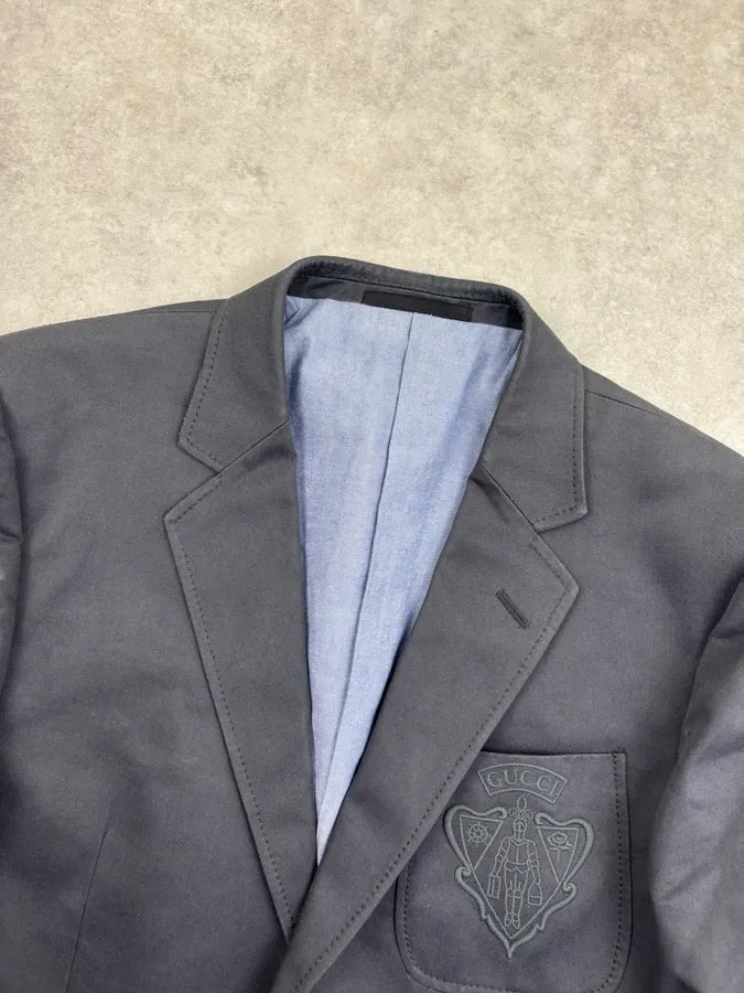 SS2005 Gucci Grey Embroidered Crest Blazer Jacket pEvUCRy 3