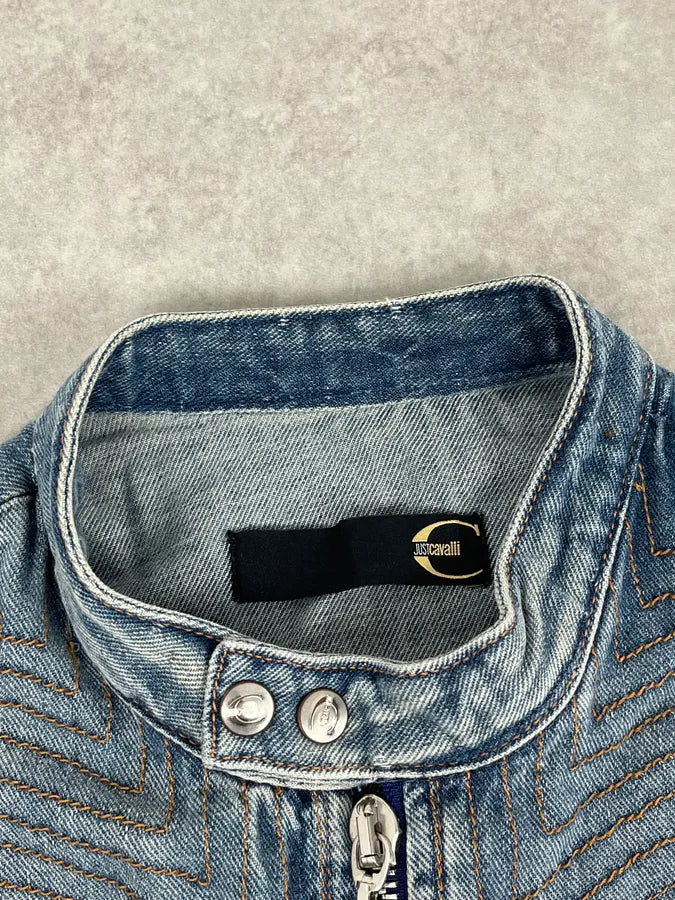 SS2005 Cavalli Blue Contemporary Multi-Pocket Denim Jacket  mYJJtbQ 8
