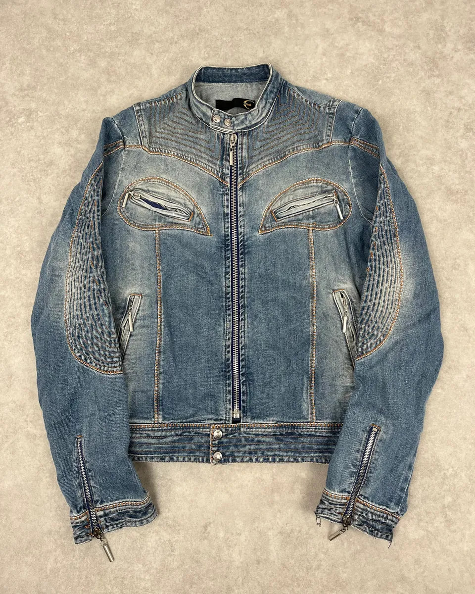 SS2005 Cavalli Blue Contemporary Multi-Pocket Denim Jacket  mYJJtbQ 0