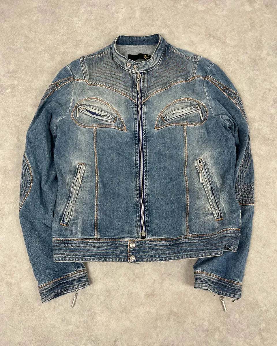 SS2005 Cavalli Blue Contemporary Multi-Pocket Denim Jacket  mYJJtbQ 3
