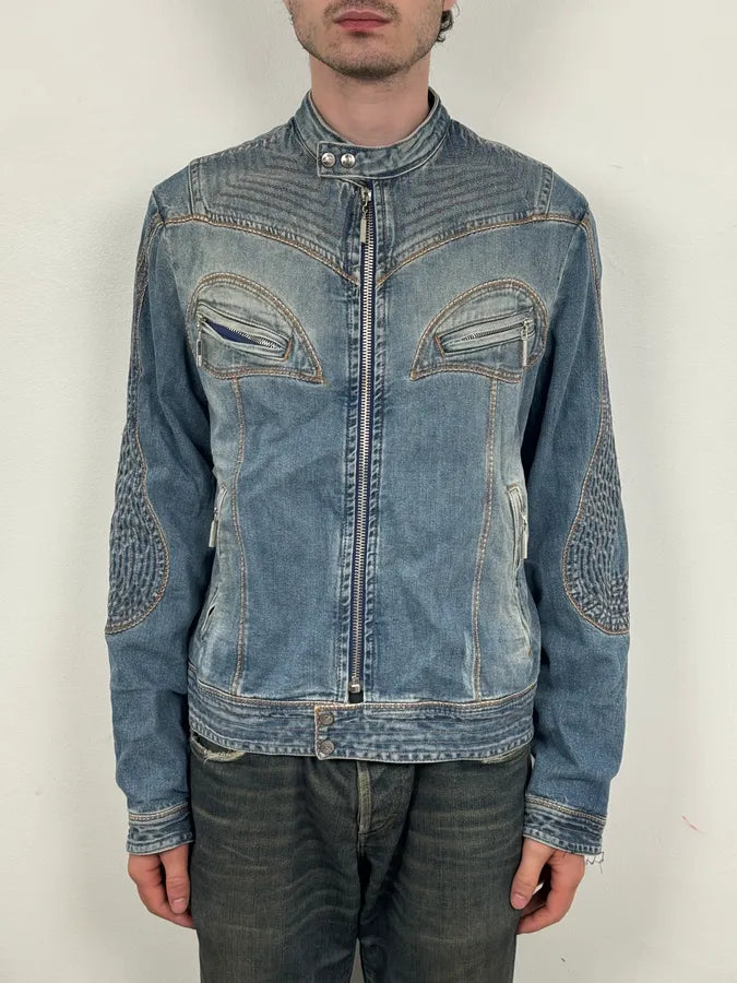 SS2005 Cavalli Blue Contemporary Multi-Pocket Denim Jacket  mYJJtbQ 1