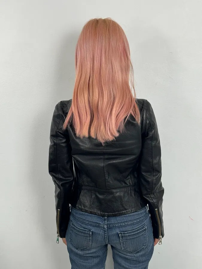 SS2005 Maison Martin Margiela Black 5 Zip Biker Leather Jacket fbdqvKq 2