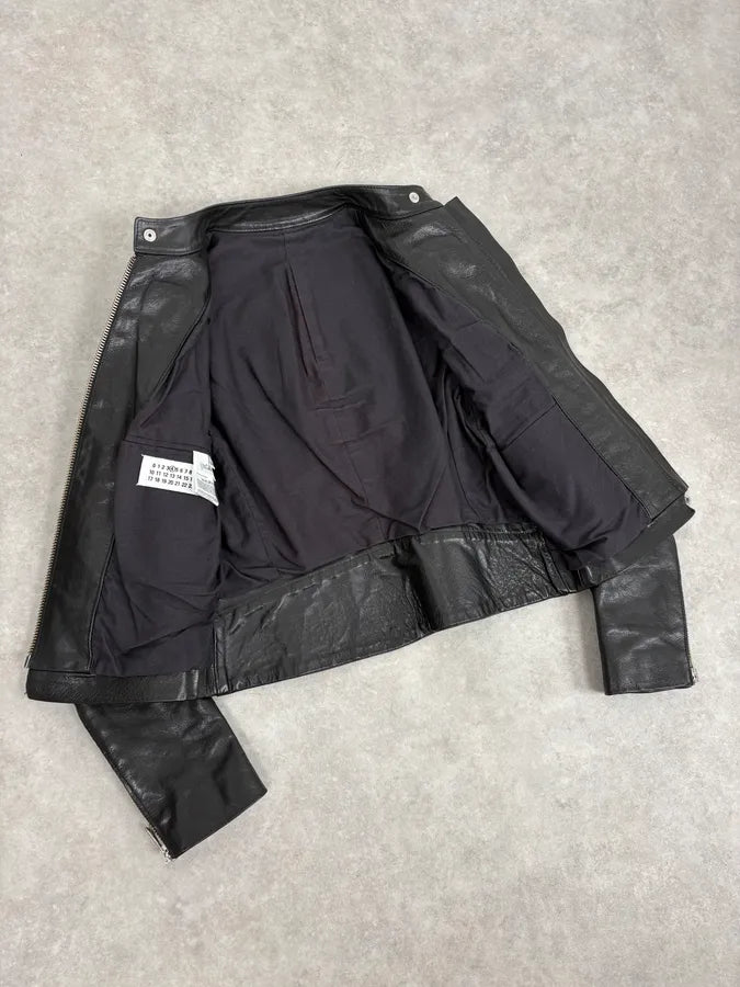 SS2005 Maison Martin Margiela Black 5 Zip Biker Leather Jacket fbdqvKq 6