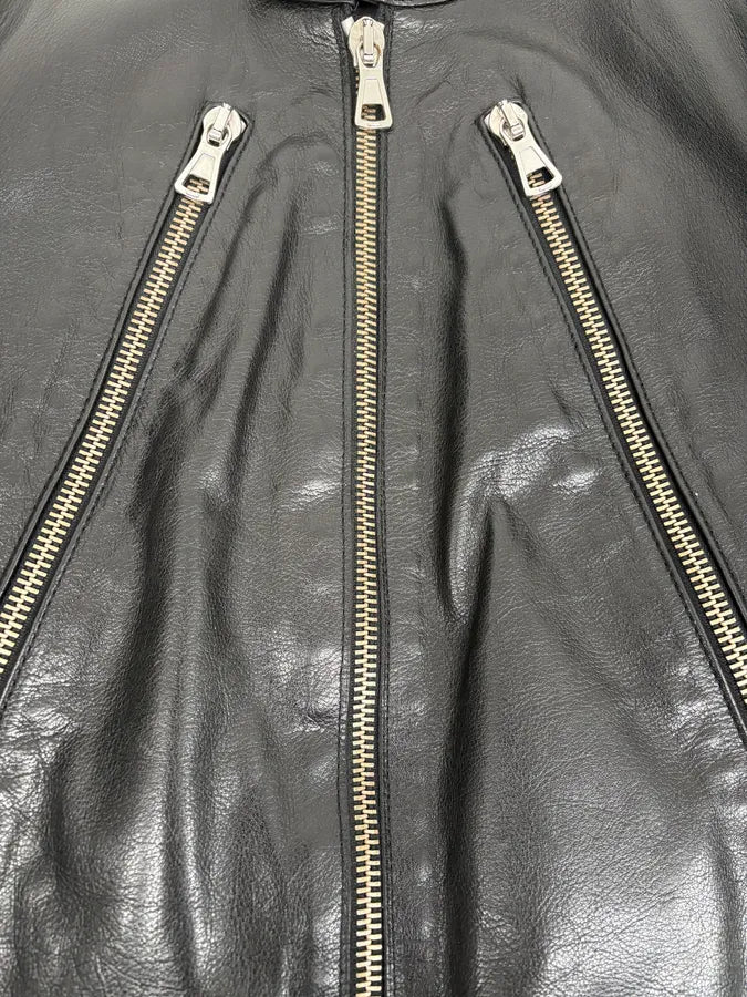 SS2005 Maison Martin Margiela Black 5 Zip Biker Leather Jacket fbdqvKq 8