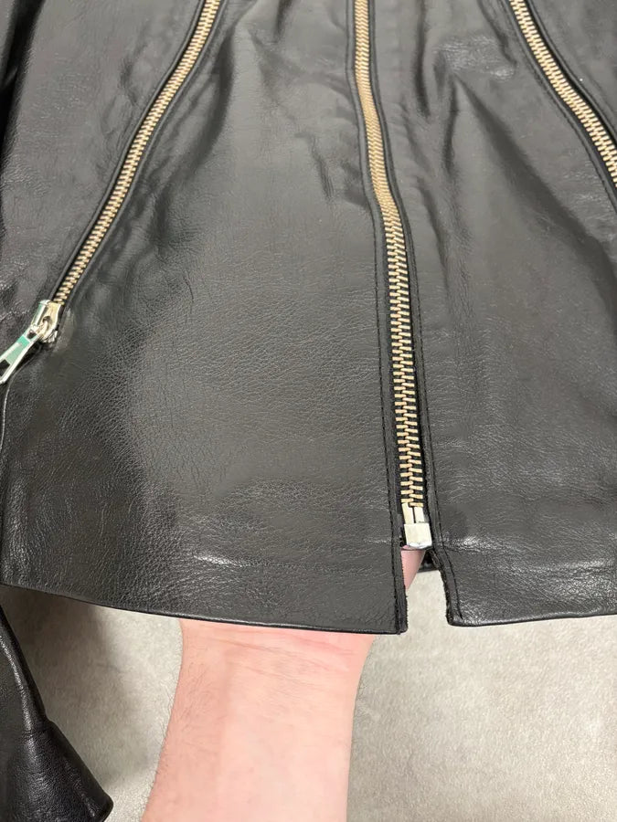 SS2005 Maison Martin Margiela Black 5 Zip Biker Leather Jacket fbdqvKq 10