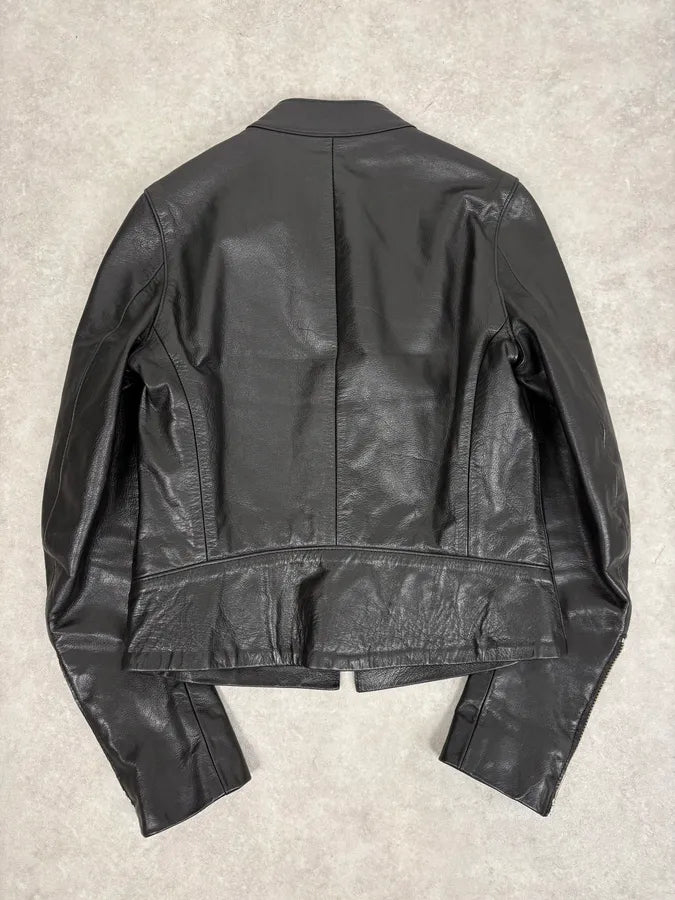 SS2005 Maison Martin Margiela Black 5 Zip Biker Leather Jacket fbdqvKq 5